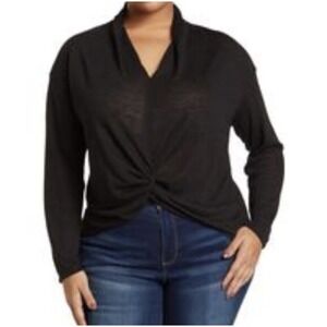 Sanctuary Black Twist Front V-Neck Knit Blouse/ Light Sweater Sz 3 XL